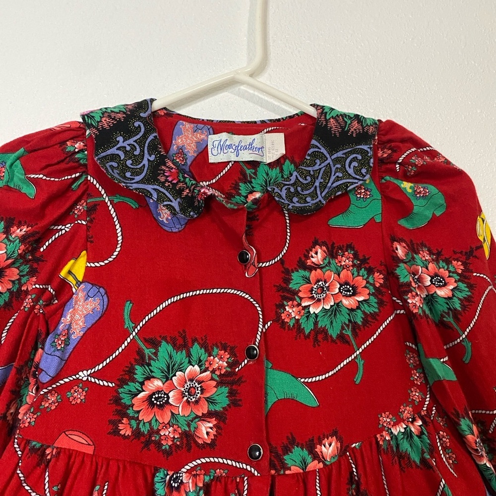 Vintage Vibrant Red Floral Kids Dress - Picture 6 of 16